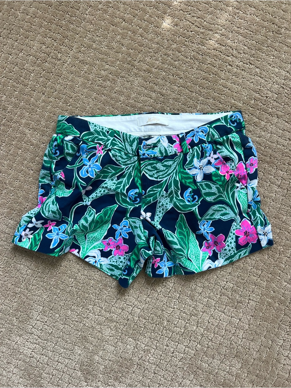 Lilly Pulitzer Navy Floral Print Shorts with Green & Pink Accents